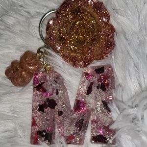 Letter M with a Gummy Bear Keychain and Rose Gold Magnet!